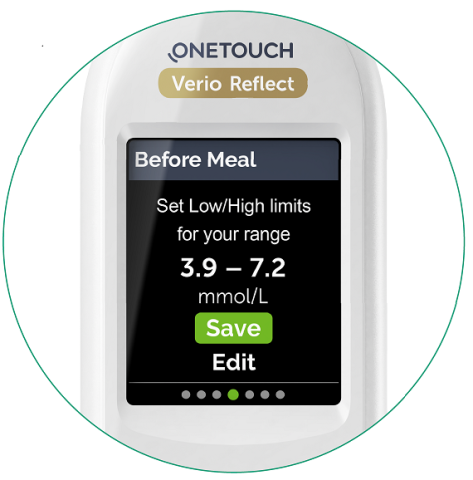 Confirm or Edit “Before Meal” and “After Meal” range limits.